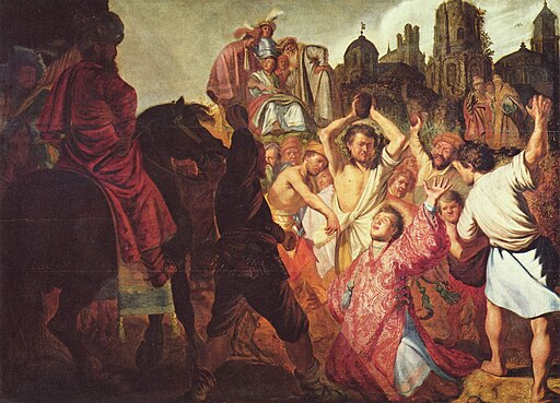 Rembrandt's painting of the stoning of Stephen, a key piece of the apostles' testimony for the resurrection.
